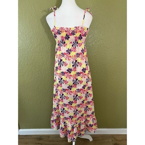 Esprit Women's 12 Flower Power Smocked Maxi Dress Vibrant Pink Yellow Ruffled - Picture 4 of 8
